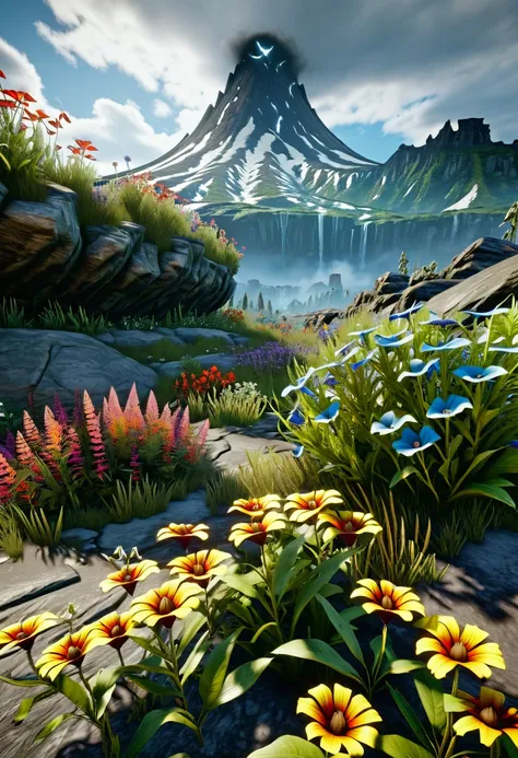 wildflowers, 8k, hyper detailed, jurassic, darksiders