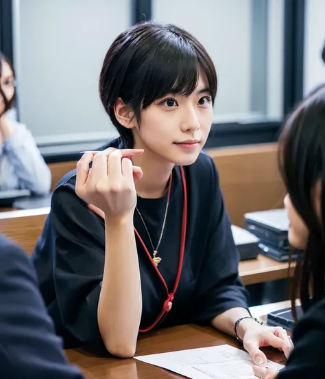 Realistic photos、A 27-year-old Japanese man attending a meeting at work、Not looking at the camera、