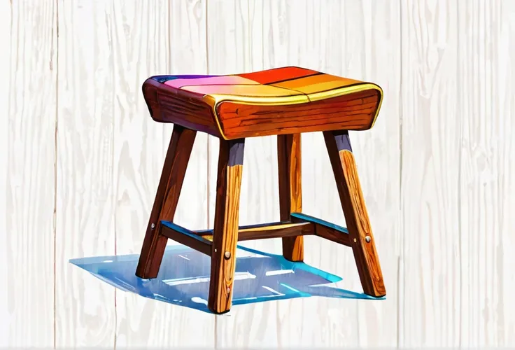 A stool, furniture, wooden, tall (masterpiece best quality:1.2) delicate illustration ultra-detailed, no  background, illustrations, bright, colourful, 