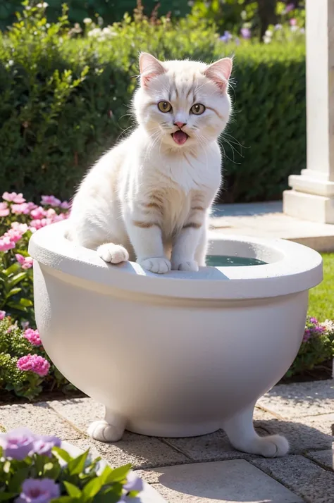 cat, White, yawn, garden, Persian, 3d