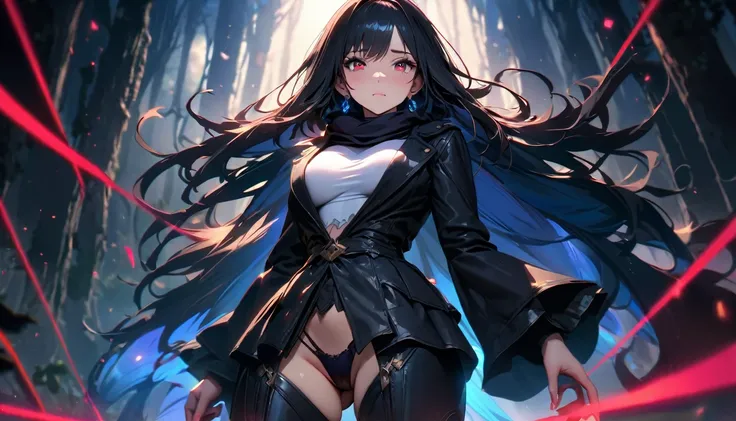 Best quality, masterpiece, A high resolution,,((masterpiece, top quality)), detailed face, masterpiece, Best quality, 1 adult woman, female focus, aboutдин, dark black hair, Bright red eyes, long hair, Looking at the viewer, closed mouth, Fantasy aesthetic...