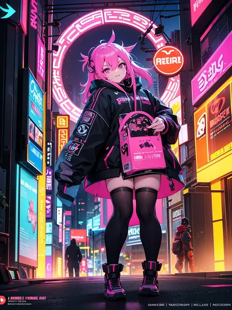 Create image poster concepts Cyberpunk Manga Madness Poster
Background: A bustling cyberpunk cityscape with towering skyscrapers, neon signs, and holographic projections of burgers and fries casting colorful glows in shades of neon blue, purple, and pink.
...