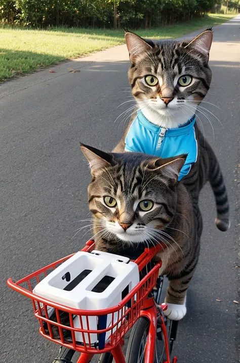 cute cat ride a bicycle