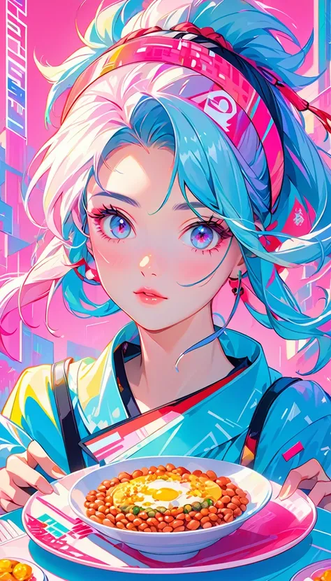 Close-up of a person wearing a headband, The art of math inspired by Yanjun Cheng, Bean plate, The art of math, Vibrant fan art, Portrait of Roffey, Gu-Wise style artwork, New Vaporwave, Color Number, Internet aesthetics, K-POPアイドルポートレート, Yanjun Chent, Dig...