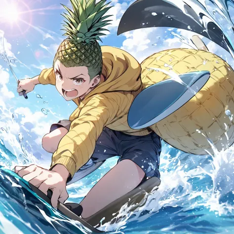 Pineapple costume surfing