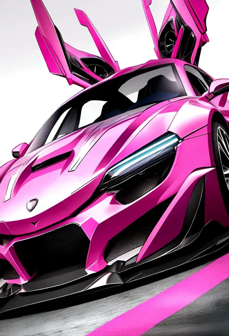 Sport car mix color pink,black,white background running at the road cool car