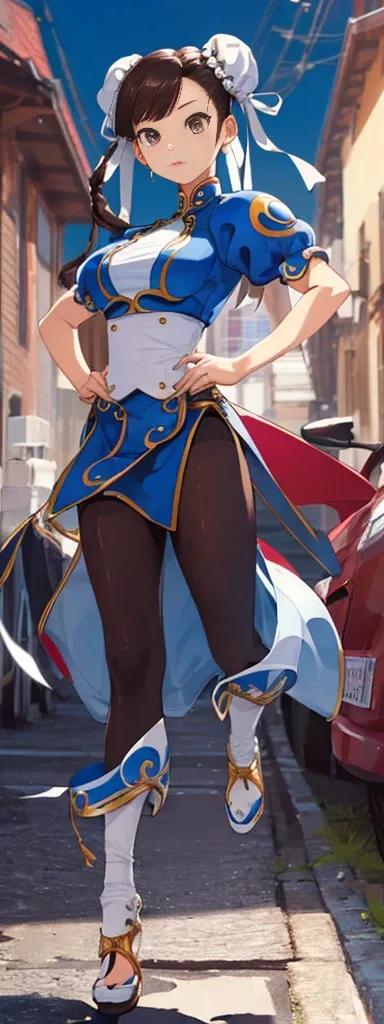 chun-li,((masterpiece)), ((best quality)), ((ultra detailed)), ((kawaii)), cute, (lovely), ((extremely detailed)), ((8K)), (beautiful),flat breast, tiny breast,full body