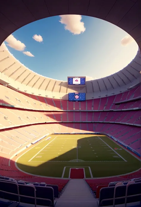 a big football stadium, no player appears, only the stadium Disney cartoon style