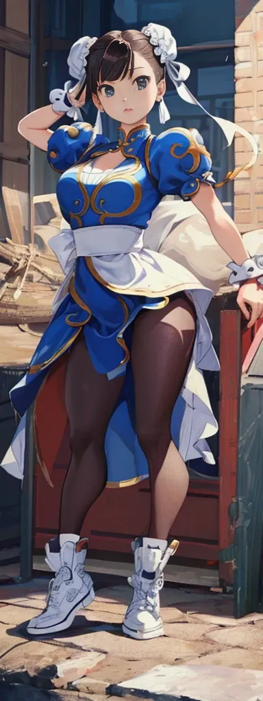 chun-li,((masterpiece)), ((best quality)), ((ultra detailed)), ((kawaii)), cute, (lovely), ((extremely detailed)), ((8K)), (beautiful),flat breast, tiny breast,full body