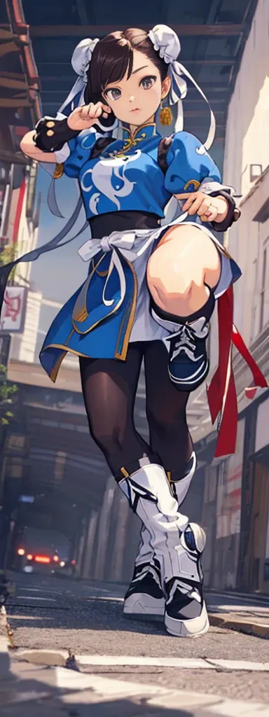 chun-li,((masterpiece)), ((best quality)), ((ultra detailed)), ((kawaii)), cute, (lovely), ((extremely detailed)), ((8K)), (beautiful),flat breast, tiny breast,full body