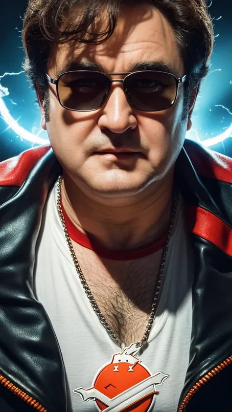 John Belushi as the original Ghostbusters squad, realistic, 8K, extreme close up, portrait, professional, cinematic, film,
