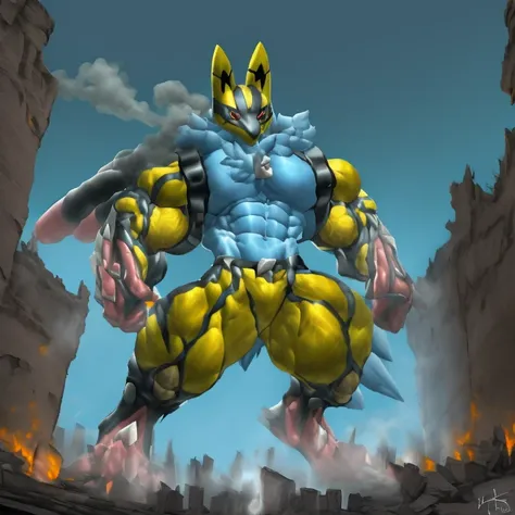 (Solo. masterpiece. official art. 8k. best quality. detailed full body. full body.)
(situation 1 : dominating Shiny_Mega_Lucario. Shiny_Mega_Lucario is over 1000 meters long. focus GIANT mechanical Muscular Shiny_Mega_Lucario is trampling the city. Looking...