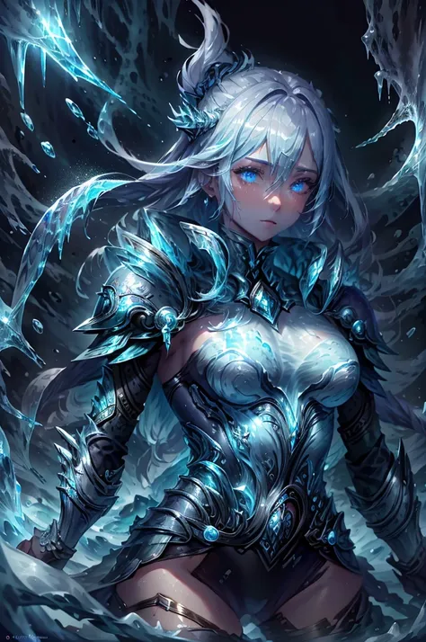 female warrior of the icy void, detailed full body, face detailed