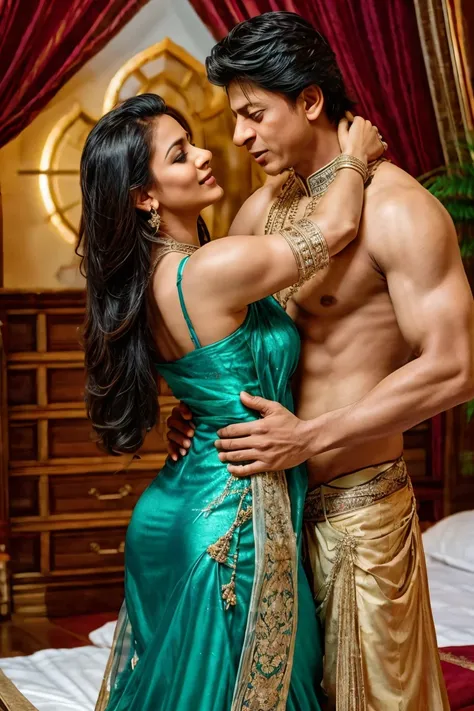 shahrukh khan (fully clothed) in a royal sherwani kissing and grabbing the ass of a beautiful cute naked fair indian princess lk...