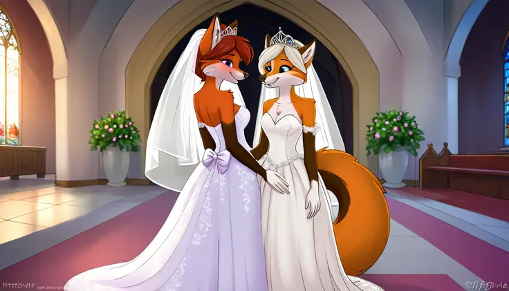 furry fox yiff bride  lesbian & lesbian women & women & wedding dress wedding dress   wedding dress  veil tiara chapel,