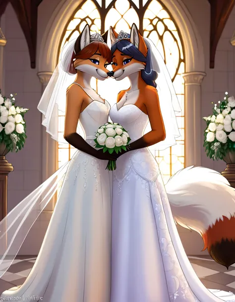 furry fox yiff bride  lesbian & lesbian women & women & wedding dress wedding dress   wedding dress  veil tiara chapel,