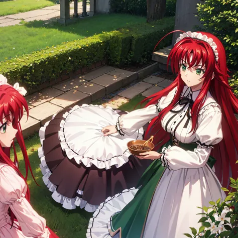 (best quality)), ((masterpiece)), (detailed), perfect face,1girl,rias gremory, huge ahoge, long hair, hair between eyes, (green ...