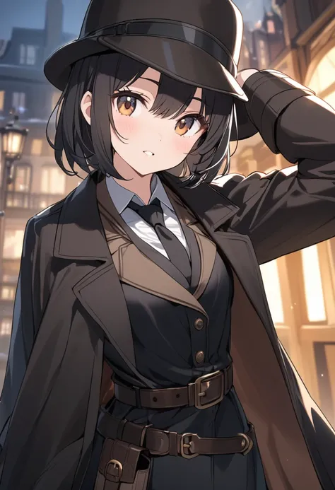 A short female detective wearing black clothes