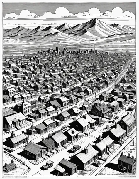 Imagine le plan dessiné des années 1900 vue du dessus dune toute  ville américaine du Colorado nommé Tombstone