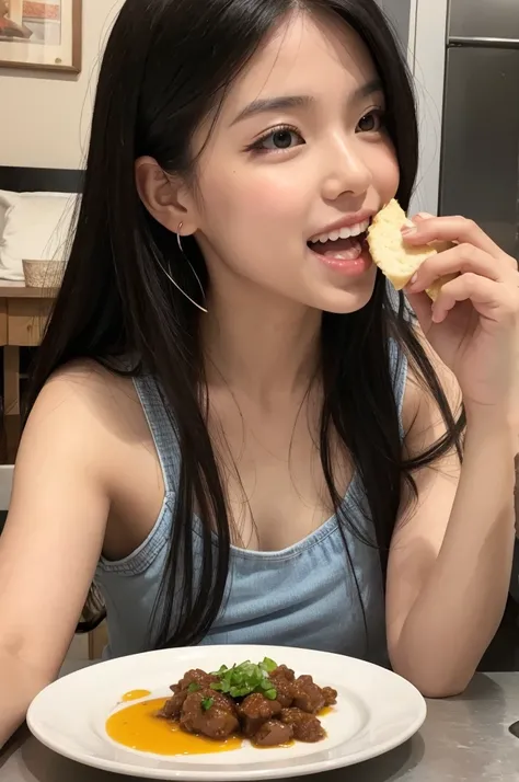 A gal eating delicious food