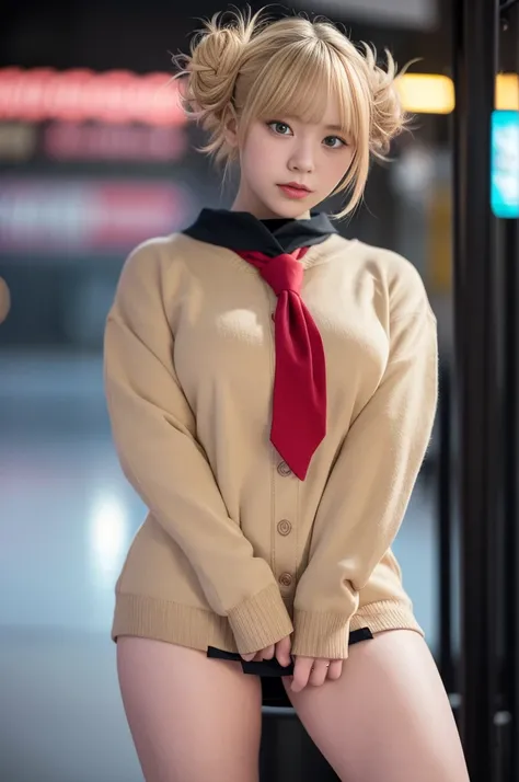 （NSFW, blonde、himiko toga、((Enamel tight miniskirt))、dark eyeshadow、Fasun、twin tail、bun hair、thin eyebrows、Black socks、black loafers））、NSFW、masterpiece、最high quality、high quality、grow、beautiful excrement、high resolution、매우 high resolution、raw photo、best il...