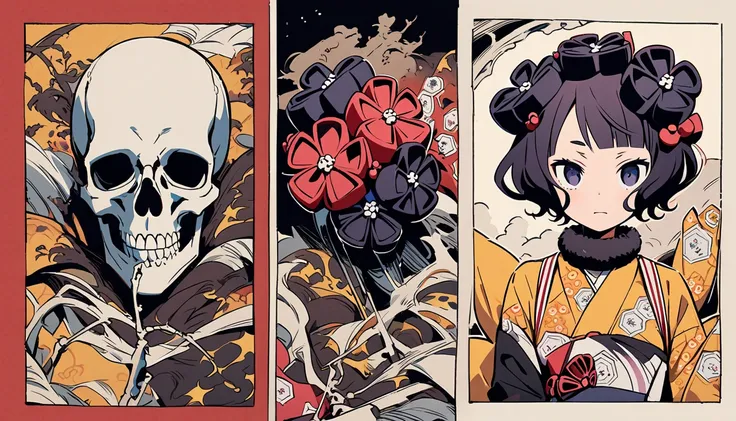 (((Katsushika Hokusai))), ((Skeleton)), Horror elements