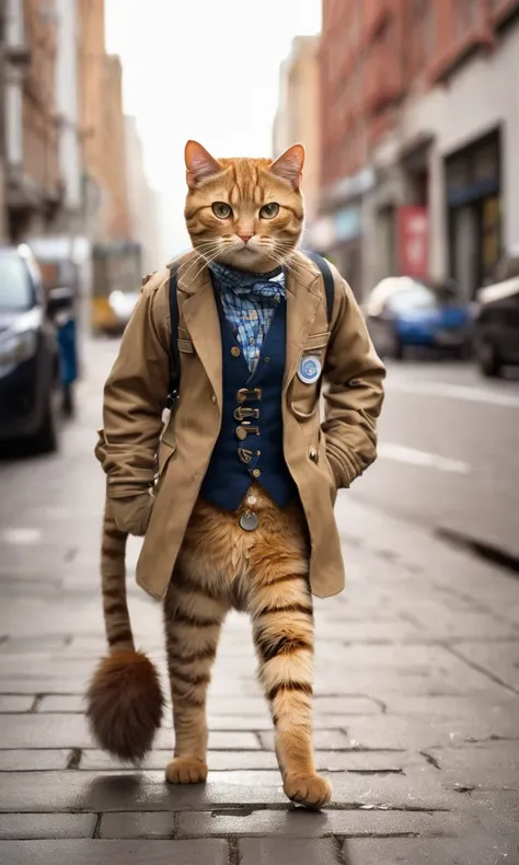 this cat is an astonishing urban explorer. it stands and walks in a unique manner, akin to a professional walker. clad in sturdy...