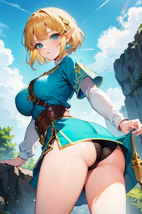 Zelda　Big Breasts　Game Style　cute　Short Hair　Hero&#39;s Clothes　slouch　Show your side　skirt　Cleavage Emphasis　strong　Big Tits　chest emphasis　My chest is too big　tits　One girl　sexy　Big Breasts　AV　Adult　gravure