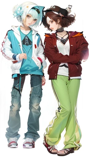 two people are standing next to each other and one is wearing a red jacket, by Kamisaka Sekka, ghutra and egal, fanart, sirius a and sirius b, by Shingei, !!full body portrait!!, petros and leonid, fanart ”, full body!, medium shot of two characters, full ...