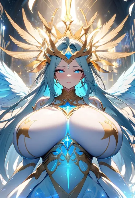 Luminara the anthropromorphic Celestial Phoenix: Enhanced Description Name: Luminara Height: 100 meters (328 feet) Wingspan: 200 meters (656 feet) Appearance: Feathers: Brilliant, glowing white with luminescent blue markings. Eyes: Shimmering blue, reflect...