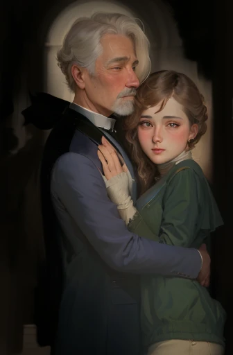 there is a painting of a man and a woman hugging, fan art, inspired by Fernand Toussaint, digital matt painting, #1 digital painting of all time, # 1 digital painting of all time, inspired by Raymond Leech, hannibal, emotional concept art, inspired by Luig...