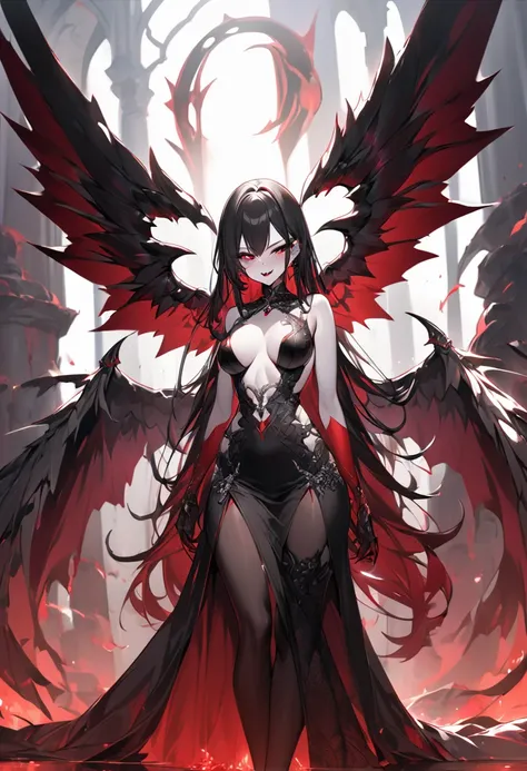 Gere imagens de: Masterpiece, best quality, ultra-detailed in 8K resolution, 1girl succubus exuding immense cruelty and allure. She has long, flowing black hair and piercing crimson eyes that shimmer with malevolence. Clad in seductive yet sinister attire,...