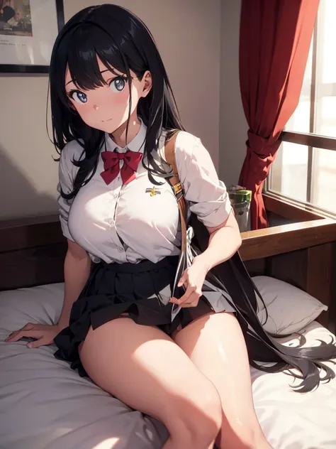 Rikka, A-line skirt,sexy girl,bed room ,on the bed,Beautiful slender legs,Big breasts,porn,bikini