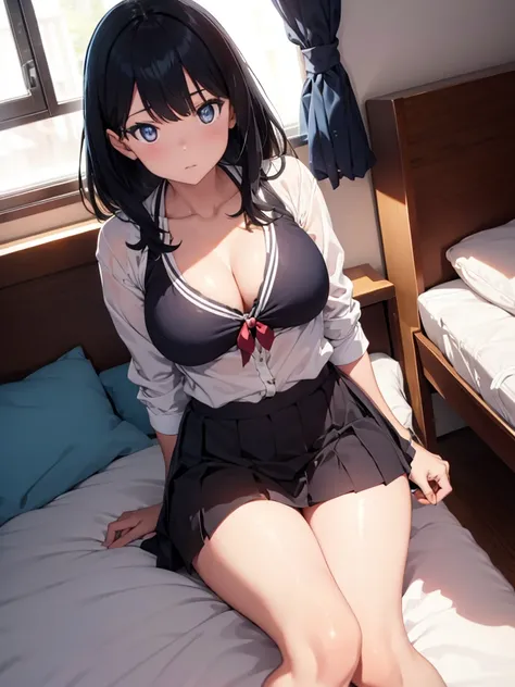 Rikka, A-line skirt,sexy girl,bed room ,on the bed,Beautiful slender legs,Big breasts,porn,bikini