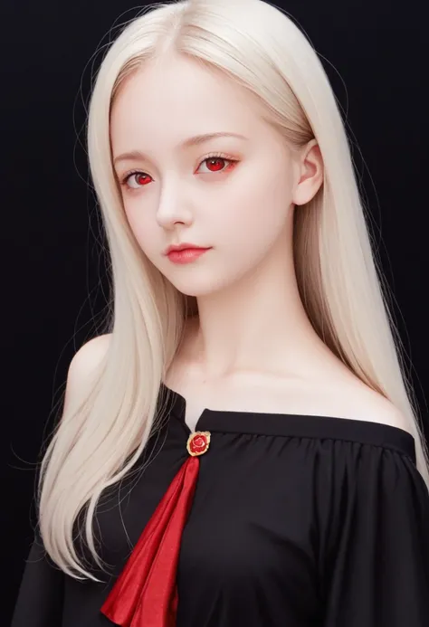 ((masterpiece,best quality)),1 Girl,Beautiful and delicate eyes, Delicate face, (whole body:1.2), White long hair, Red Eyes,Small breasts, (black background:1.2), Blood granules, Shadow face 