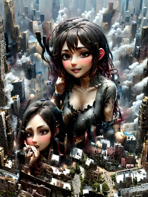 リアルAnime illustration、A city strewn with rubble、Masturbation illustrationany people standing on the ground、A panic movie about lots of little people、Hentai Illustration、Conquering illustration、Naked Bitch、Huge pussy、giantess、Giantess、A little person runnin...