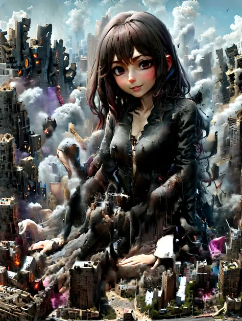 リアルAnime illustration、A city strewn with rubble、Masturbation illustrationany people standing on the ground、A panic movie about lots of little people、Hentai Illustration、Conquering illustration、Naked Bitch、Huge pussy、giantess、Giantess、A little person runnin...