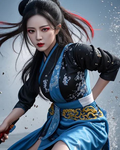 color ink splashing, best quality,masterpiece,highly detailed,ultra-detailed,   beijing opera, solo, 1girl, black hair, makeup  ...