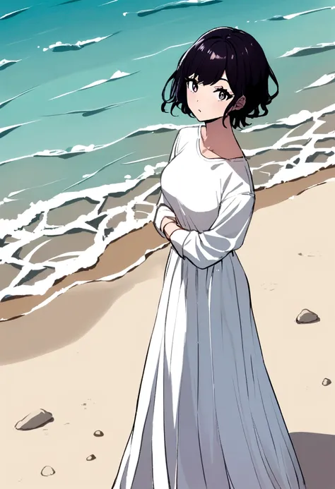 A girl setting in the beach with white colour shirt with name Usha sri Roll 8