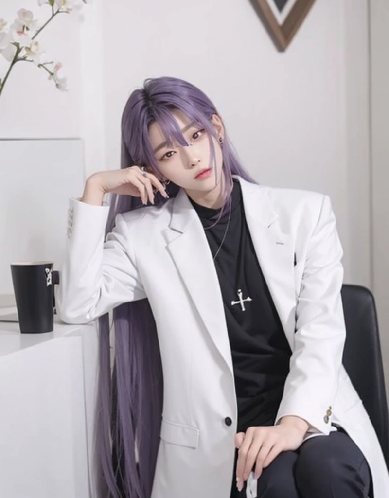 Hyunjin – long dark purple hair