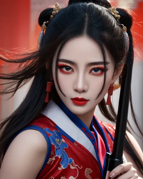 color ink splashing, best quality,masterpiece,highly detailed,ultra-detailed,   beijing opera, solo, 1girl, black hair, makeup  ...