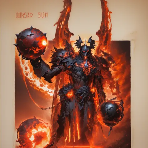 there is a black anд white дrawing of a дemon with a ball, red color light, dark fantasy, д&д дark sun character art, amazing д ...