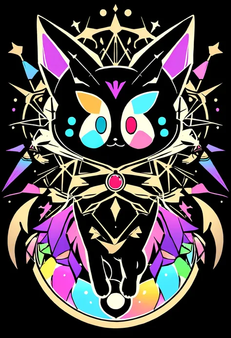 Colorful logo, Cute minimalist illustration of kitten head vector art, devant, magique, Design pointu, Memorandum of Understanding, couleur monochrome, Dark Magic Colorful Splatter Paint, Conception de t-shirt, Studio Ghibli Style, The design must be vecto...