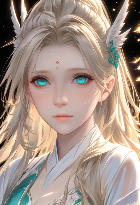 ((Highest quality)), ((masterpiece)), (detailed), ((Perfect Face)),euphilia, One Girl,Anime girl with long blonde hair and dark turquoise eyes in a white dress, Trending on cgstation, artwork in the style of Gwaiz, Gwaiz, Smooth anime CG art, detailedなデジタル...