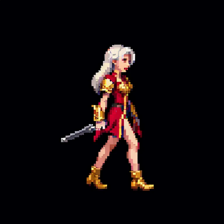 ((Side view)),pixel,pixel art,pixelart,xiangsu,xiang su,8bit,16bit,1girl,Raise the pistol to aim,full body,Solid background
masterpiece,best,quality,warhammer 40k, anime girl, science fiction, guns, machinery, armor,Gothic, White hair, Red robe,Gold jewelr...