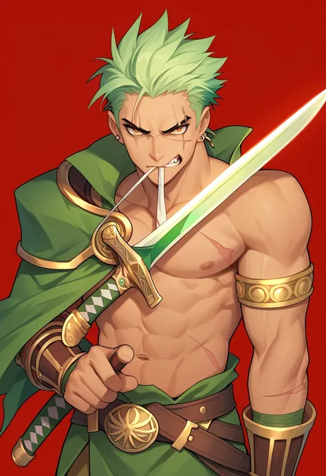 score_9, score_8_up, score_7_up, score_6_up, score_5_up, score_4_up, zoro, intense expression, green hair, scar over left eye, s...