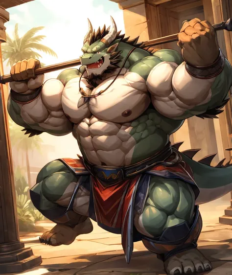 dragon orc，strong body，muscular，like a born strong man。his skin looks healthy and fair...，muscle and fat intertwined，create uniq...