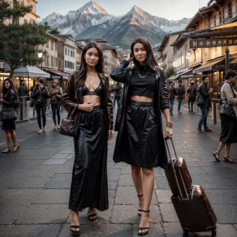 [[((confident traveler with a captivating presence, embodying the essence of Allurist:1.6)), standing confidently in a picturesque travel destination. They are dressed in stylish travel wear that includes elements of adventure and comfort:1.6)), wearing ((...