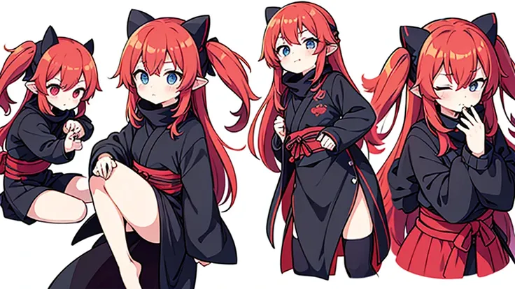 wiped, Girl with red hair, long hair, Beautiful girl, Anime, Anime стиль, Manga, красноволосая девушка ninja, ninja, Without background, White background