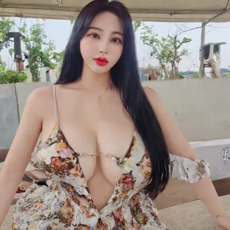 (masterpiece, best quality:1.2), 1girl, solo, Zzeong_i2,1girl, black hair,big breasts, cleavage, long hair, mole, solo